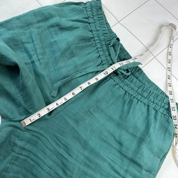 JCrew Pants Womens Large Green Spruce Seaside Wide Leg Linen Relaxed Drawstring - Picture 8 of 11